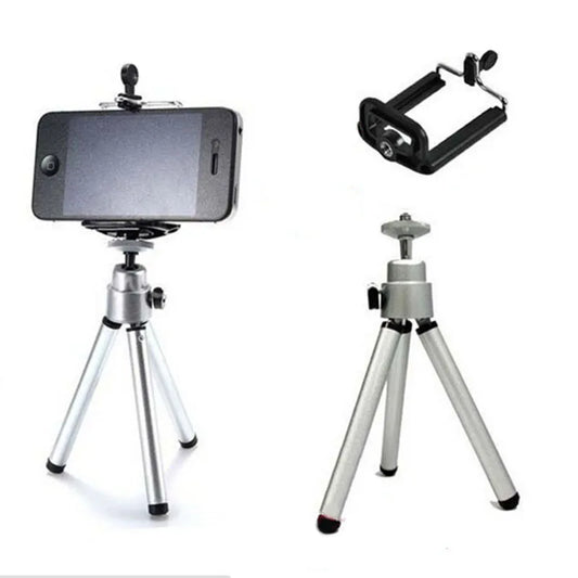 Mini Portable Aluminum Tripod with Phone Clip - Extendable Desktop Camera Stand Holder for iPhone Android Streaming Vlogging Recording