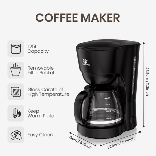 SUPERLEX 1.25L Electric Drip Coffee Machine 600 Power American Style Coffee Machine Convenient Water Window with Reusable Filter