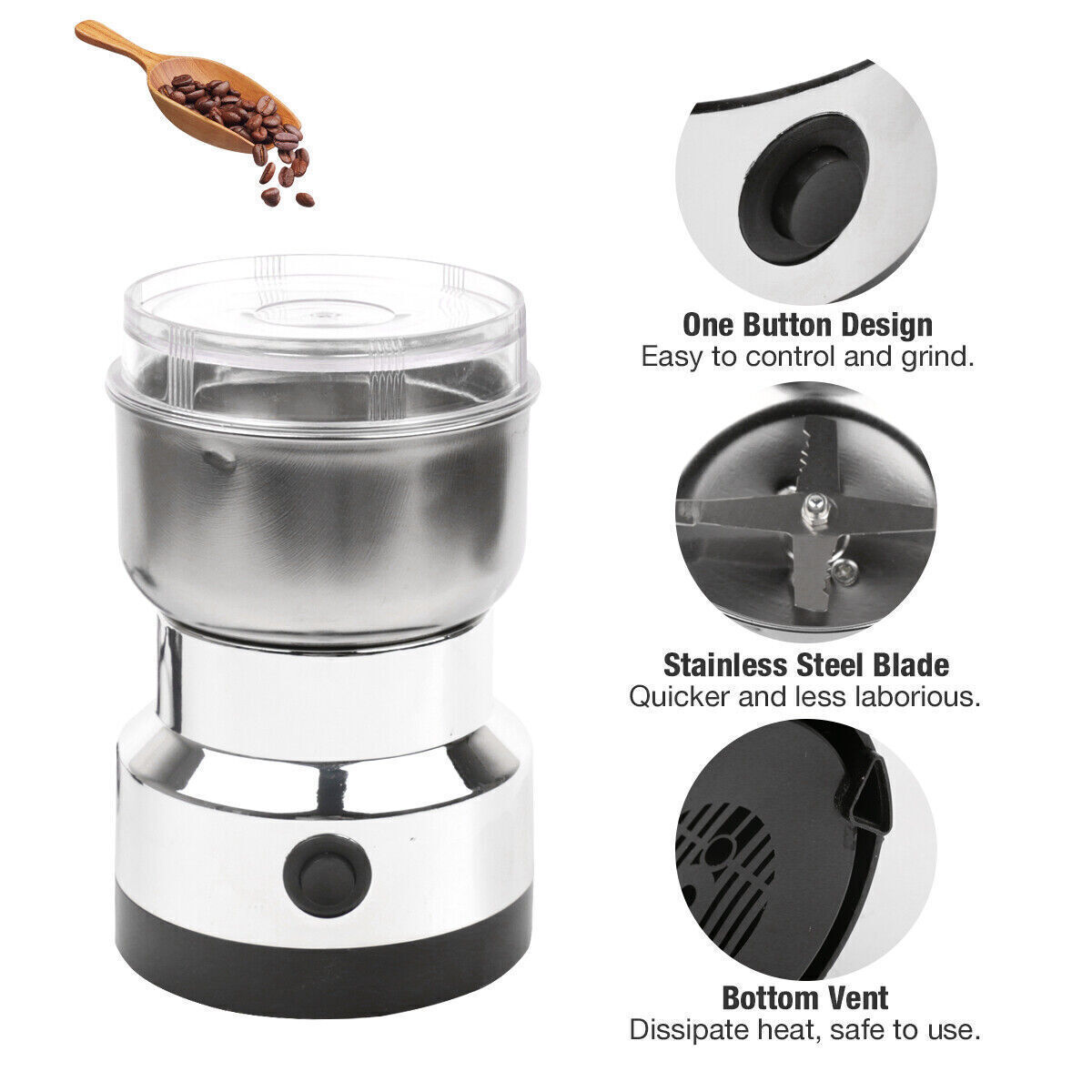 Dry Blender Electric Coffee Grinder Grinding Milling Nut Bean Spice Matte Blade Blender UK
