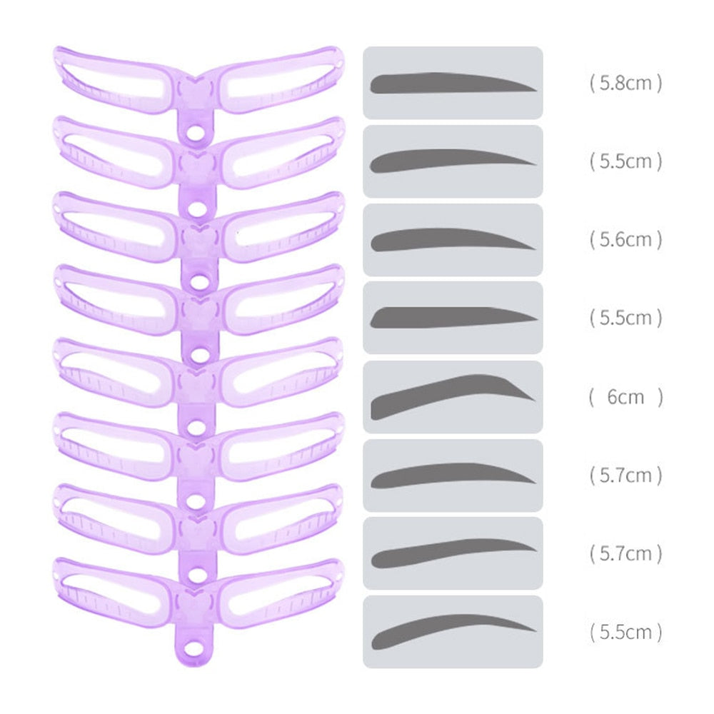 8 in 1 Reusable Eyebrow Shaping Stencil Kit - Adjustable Eyebrow Template Grooming Shaper Card Easy Makeup Helper for Beginners