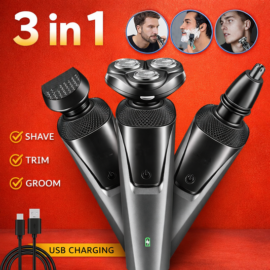 Electric Shaver Mens Razor Rotary Waterproof Pop-Up Beard Trimmer Wet Dry Cordless Nose Hair Cutting Barber Shaving Machine