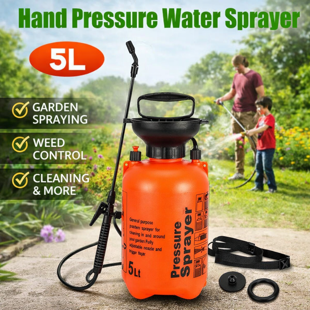 5 Litre Garden Pressure Sprayer - Heavy Duty Hand Pump Water & Weed Killer Spray Bottle
