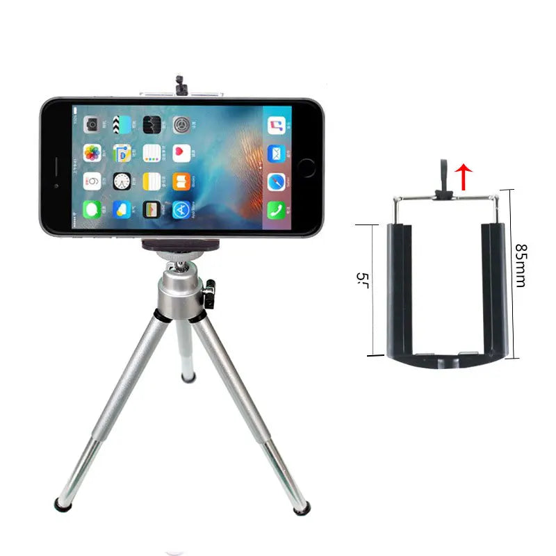 Mini Portable Aluminum Tripod with Phone Clip - Extendable Desktop Camera Stand Holder for iPhone Android Streaming Vlogging Recording
