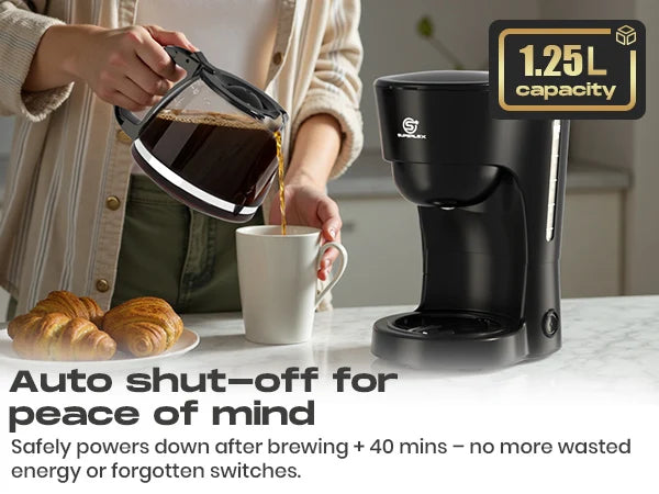 SUPERLEX 1.25L Electric Drip Coffee Machine 600 Power American Style Coffee Machine Convenient Water Window with Reusable Filter