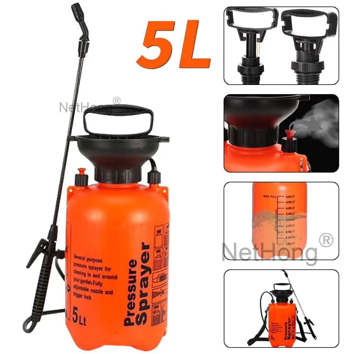 5 Litre Garden Pressure Sprayer - Heavy Duty Hand Pump Water & Weed Killer Spray Bottle