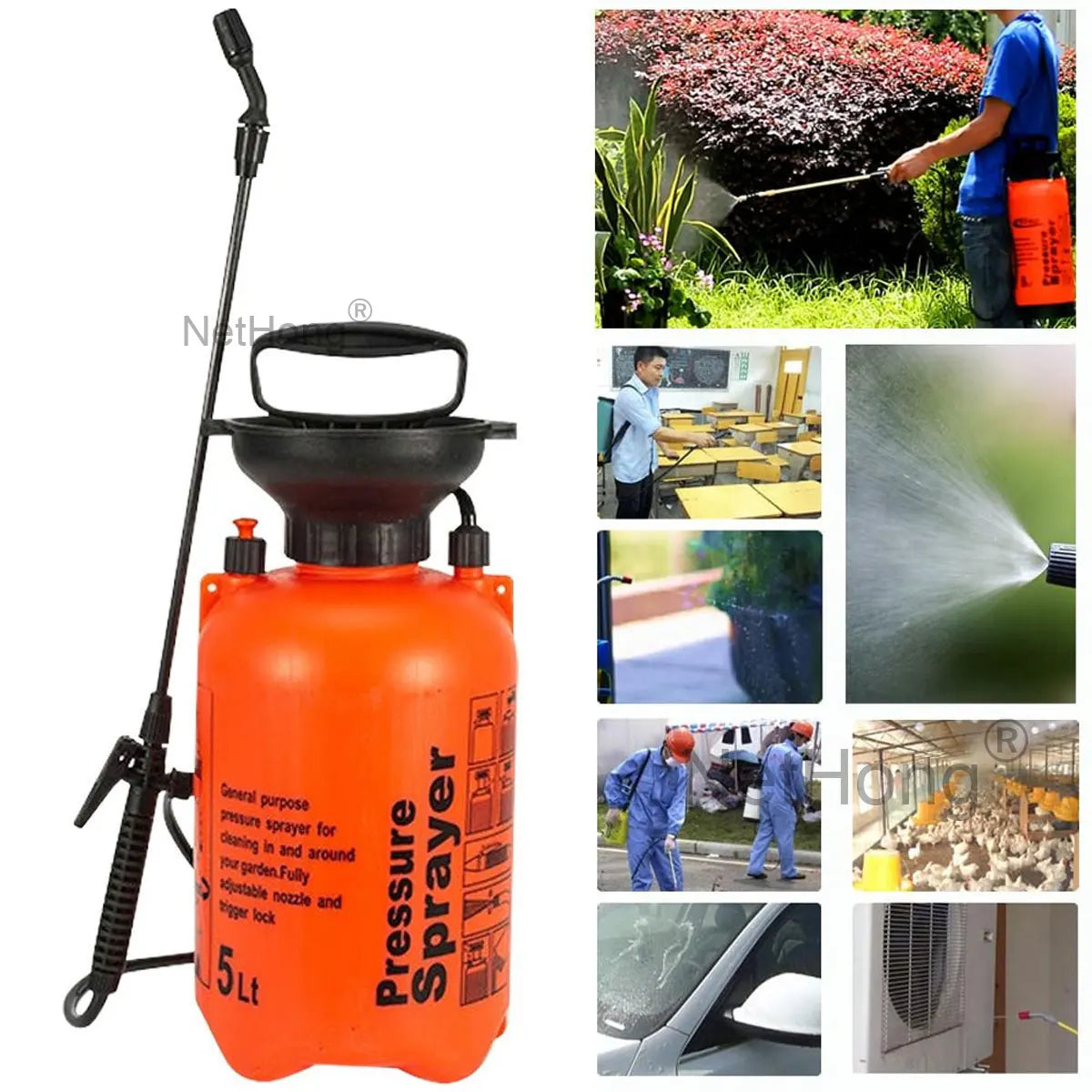 5 Litre Garden Pressure Sprayer - Heavy Duty Hand Pump Water & Weed Killer Spray Bottle