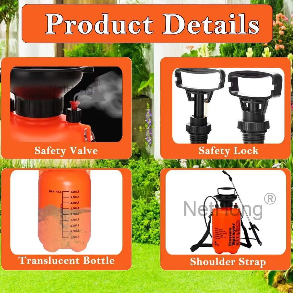 5 Litre Garden Pressure Sprayer - Heavy Duty Hand Pump Water & Weed Killer Spray Bottle
