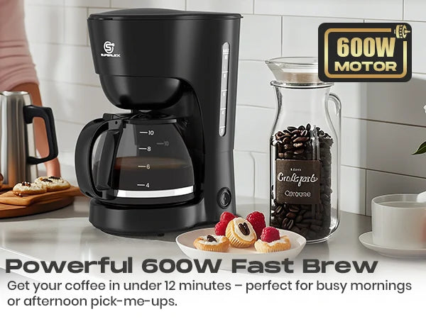SUPERLEX 1.25L Electric Drip Coffee Machine 600 Power American Style Coffee Machine Convenient Water Window with Reusable Filter