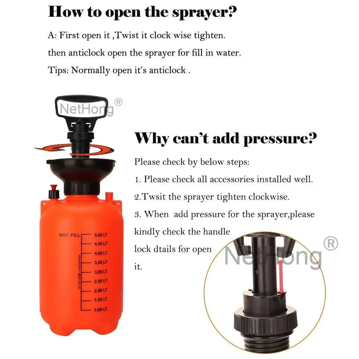 5 Litre Garden Pressure Sprayer - Heavy Duty Hand Pump Water & Weed Killer Spray Bottle